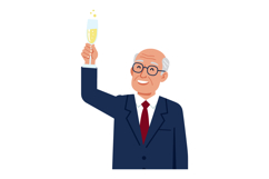 Elderly man in suit raising glass of champagne celebrating h Product Image 1