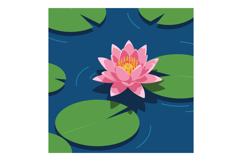 Pink Water Lily Flower with Green Lily Pads Floating on Blue Product Image 1