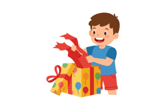 Happy boy opening gift box with colorful balloons pattern an Product Image 1