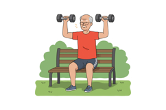 Elderly Man Exercising with Dumbbells Sitting on Park Bench Product Image 1