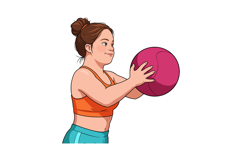 Woman exercising with pink medicine ball in orange top and b Product Image 1