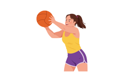 Young girl playing basketball in yellow top and purple short Product Image 1