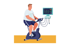 Man Exercising on Stationary Bike with Heart Rate Monitor in Product Image 1