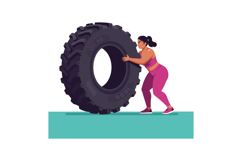 Woman pushing large tire fitness exercise strength training Product Image 1
