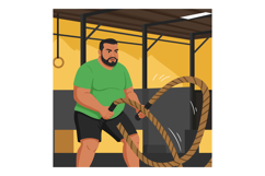Man Exercising with Battle Ropes in Gym Wearing Green Shirt Product Image 1