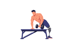 Male amputee exercising with dumbbell on workout bench fitne Product Image 1