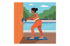 Woman Exercising with Dumbbells Outdoors by Swimming Pool in Product Image 1