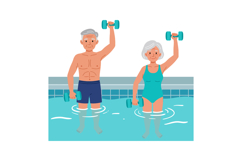Senior couple exercising with dumbbells in swimming pool wat Product Image 1