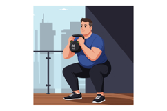 Man exercising with 28 kg kettlebell doing squat workout at Product Image 1