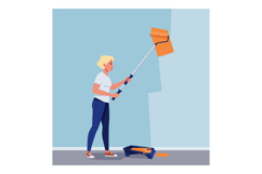 Woman painting wall with roller brush in home interior renov Product Image 1