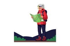 Elderly Woman Hiking with Map and Headlamp in Outdoor Advent Product Image 1