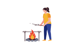 Woman Cooking Over Open Fire Campfire Outdoor Activity Illus Product Image 1
