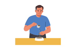 Man pouring dry pet food into bowl wearing blue shirt and da Product Image 1
