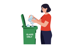 Woman Recycling Glass Bottles in Green Bin for Glass Only Wa Product Image 1