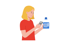 Woman scanning QR code on water bottle using smartphone in s Product Image 1