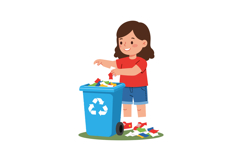 Girl sorting recycling waste in blue bin with red shirt and Product Image 1