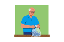 Elderly man sorting recyclable plastic bottles in transparen Product Image 1