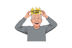 Elderly man celebrating birthday wearing yellow birthday kin Product Image 1