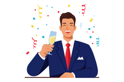 Man Celebrating With Champagne Glass in Suit and Red Tie Vec Product Image 1