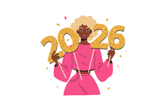 Woman celebrating New Year 2026 holding glittery gold number Product Image 1
