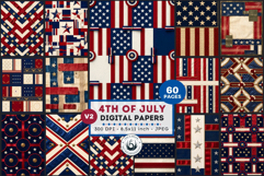 Vintage Americana &amp; Patriotic Digital Paper for 4th of july Product Image 1