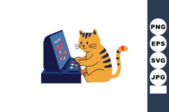 Cat playing snake video game on arcade machine in cute carto Product Image 1