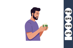 Man holding small green gift box with bow in hands vector il Product Image 1