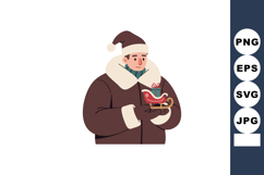 Man wearing winter coat and hat holding Christmas sleigh dec Product Image 1