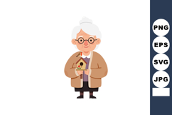 Elderly woman holding wooden birdhouse with flower design sm Product Image 1