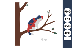 Cat sitting on tree branch with broken eggshells below in mi Product Image 1