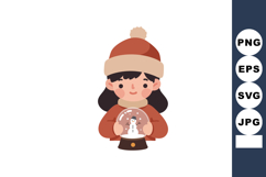 Girl holding snow globe with snowman in winter hat and scarf Product Image 1