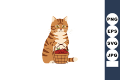 Cat holding basket with red apples cute vector illustration Product Image 1