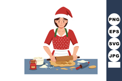 Christmas woman baking holiday cookies wearing red dress and Product Image 1