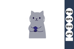 Cute gray cat holding a small round object simple cartoon st Product Image 1
