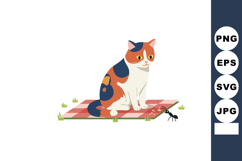 Calico cat sitting on checkered picnic blanket observing bla Product Image 1