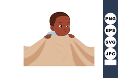 Curious toddler boy peeking over beige blanket with wide eye Product Image 1