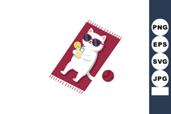 White cat relaxing on red towel with sunglasses and lemonade Product Image 1