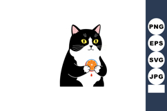 Black and white cat holding orange slice with juice drop cut Product Image 1