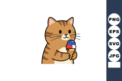 Cute brown striped cat holding colorful ice cream cone with Product Image 1