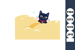 Black cat peeking out of snowdrift with red collar and bell Product Image 1