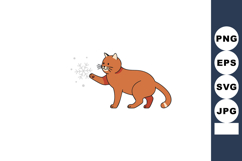Red Cat Playing with Snowflake Vector Illustration with Wint Product Image 1
