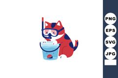 Red and blue cartoon cat wearing snorkeling mask playing wit Product Image 1