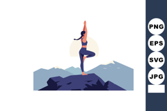 Woman practicing yoga on mountain peak with sunrise backgrou Product Image 1