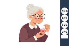 Elderly woman crafting heart decoration with yarn knitting h Product Image 1