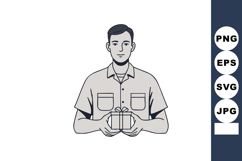Man holding gift box present with ribbon simple vector illus Product Image 1