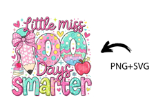 100 Days of School Png, Little miss 100 Days Smarter Svg Product Image 2