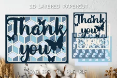 Thank You card with butterflies Thank you layered card SVG