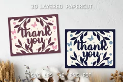 Thank You card with butterflies Thank you layered papercut