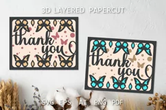 Thank You card with butterflies Thanks layered papercut SVG