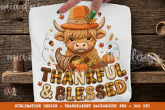 Thankful and Blessed PNG, Cow Thanksgiving Sublimation Product Image 1